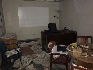 Cane Bay Partners’ downtown Christiansted office shows the damage caused when the galvanized roof came off when Hurricane Maria tore through St. Croix.
